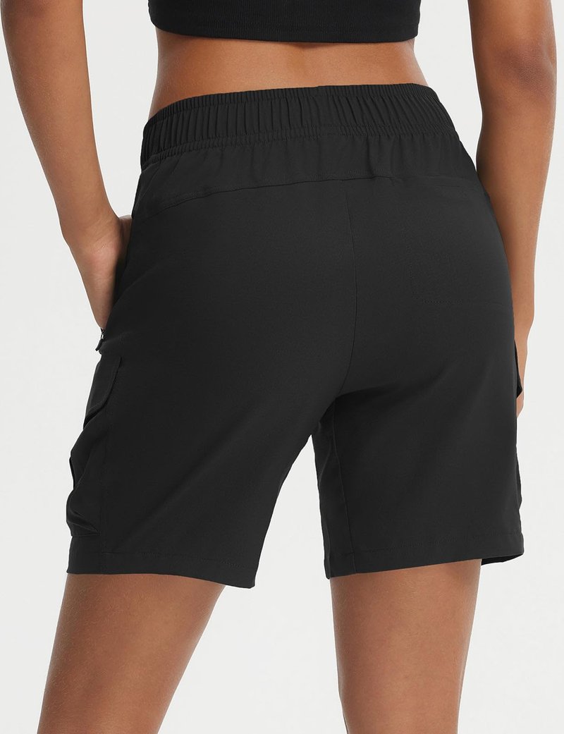 baleaf Women's 7'' Hiking Shorts with Zipper Pockets Quick Dry Lightweight Water Resistant Elastic Waist Cargo Shorts Outdoor Black L