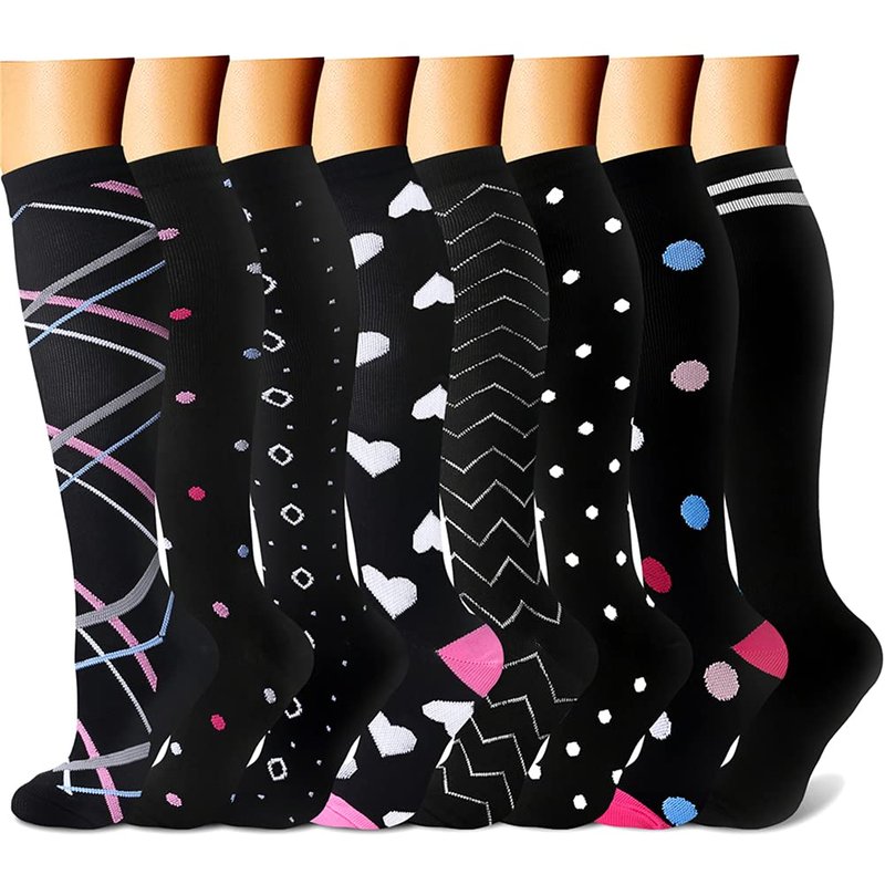 CHARMKING Compression Socks for Women & Men (8 Pairs) 15-20 mmHg Graduated Copper Support Calf Socks are Best for Pregnant, Nurses - Boost Performance, Circulation, Knee High Wide Calf(L/XL, Multi 20)