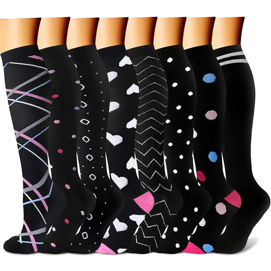 CHARMKING Compression Socks for Women & Men (8 Pairs) 15-20 mmHg Graduated Copper Support Calf Socks are Best for Pregnant, Nurses - Boost Performance, Circulation, Knee High Wide Calf(L/XL, Multi 20)
