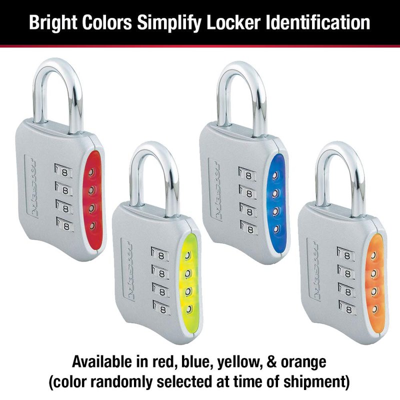 Master Lock Indoor Resettable Combination Locker Lock, 4-Digit Combo Lock for Gym and School Lockers, Colors May Vary, 653D