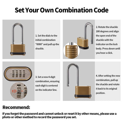CINCINNO 4 Digit Combination Lock, Heavy Duty Combo Padlock with Long Shackle for Outdoor Use,Sheds, Locker, Storage Unit, Gym and Gate