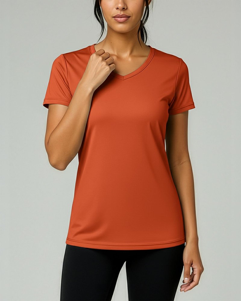 Real Essentials 5 Pack: Women's Dry-Fit Short Sleeve V Neck T Shirt Workout Fitness Yoga Top Tee, Set 12, L
