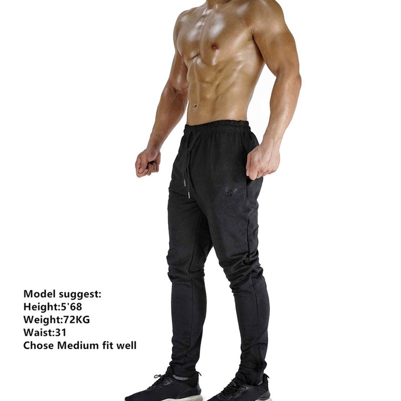 BROKIG Mens Zip Jogger Pants - Casual Gym Fitness Trousers Comfortable Tracksuit Slim Fit Bottoms Sweat Pants with Pockets (Large, Black)