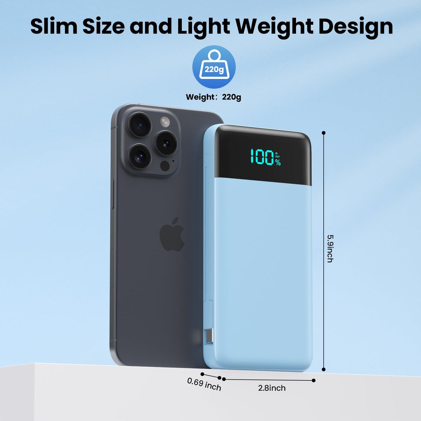 Portable Charger for iPhone with Built in Cables and Wall Plug,Upgraded 13800mAh Fast Charging USB C Power Bank,4 Outputs Travel Essential Battery Pack Compatible with iPhone 15/14/13,Samsung-Purple
