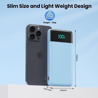 Portable Charger for iPhone with Built in Cables and Wall Plug,Upgraded 13800mAh Fast Charging USB C Power Bank,4 Outputs Travel Essential Battery Pack Compatible with iPhone 15/14/13,Samsung-Purple