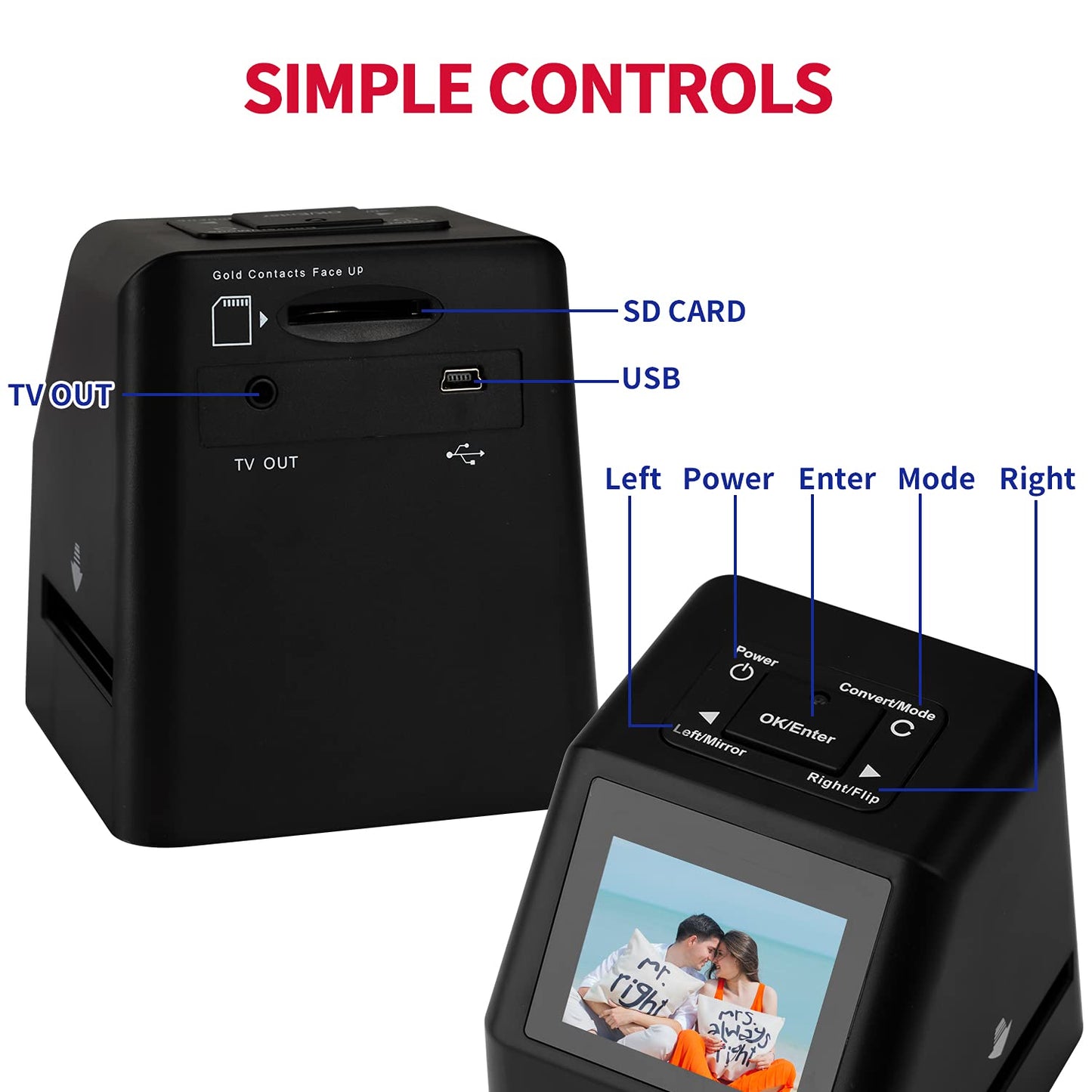 Digital Film & Slide Scanner – Converts 35mm 110 135 126KPK Super 8 & 8mm Film Negatives & Slides to High-Resolution 22 MP JPEG Images, Built-in 128MB Memory, 2.4 LCD Screen (Black)