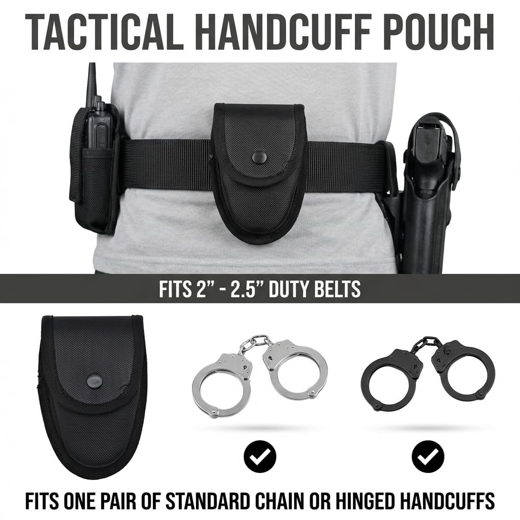 Handcuff Case Holster Pouch for Duty Belt or MOLLE Vest, Handcuff Holder Compatible with Standard Chain or Hinged Handcuffs, Open Top Cuff Sheath for Police Law Enforcement Security Officer Gear