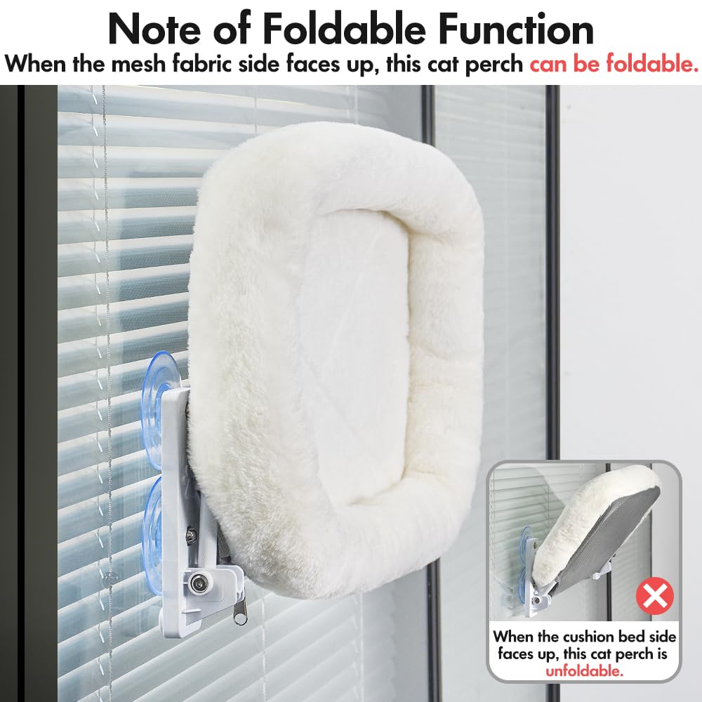 AMOSIJOY Cordless Cat Window Perch, Window Hammock for Cats with 4 Strong Suction Cups, Solid Metal Frame and Soft Cover, Indoor Cat Bed