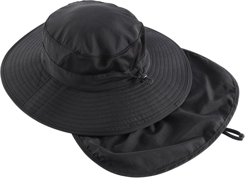 UPF 50+ Wide Brim Sun Hat with Neck Flap | Summer Bucket Hat for Gardening & Fishing