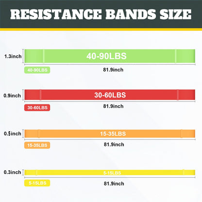 Exercise Bands Resistance Bands for Working Out,Pull Up Bands Set,at Home Workout Equipment,Workout Bands for Men and Women,Stretch Bands for Exercise (Yellow, Orange, Red, Green)