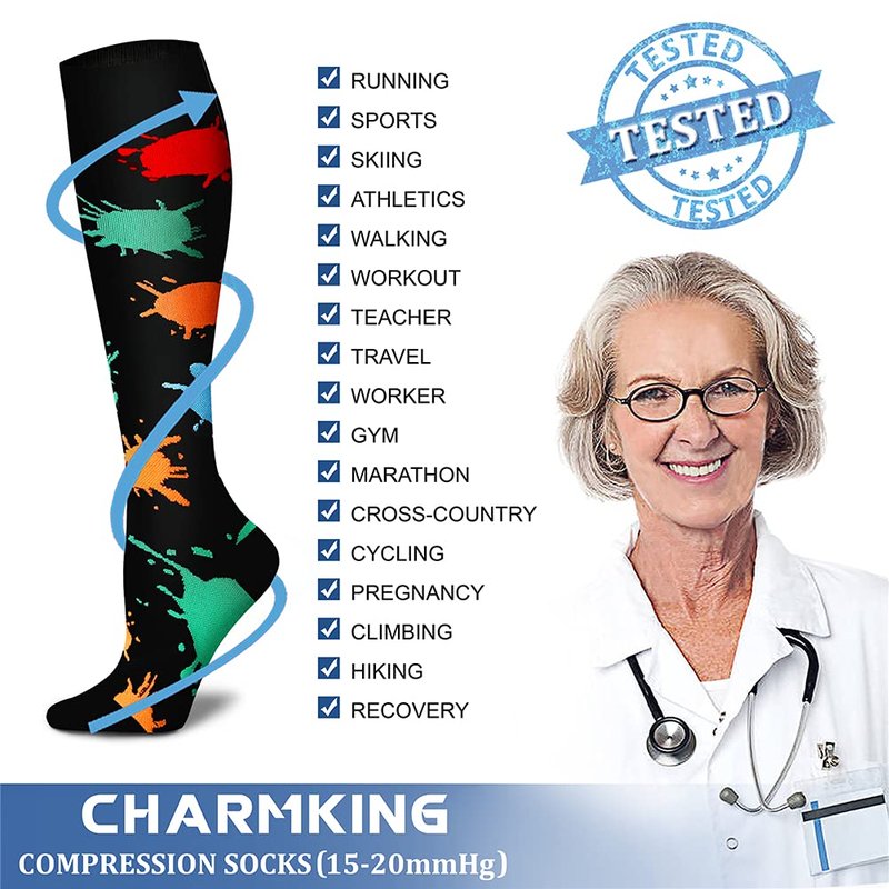CHARMKING Compression Socks for Women & Men (8 Pairs) 15-20 mmHg Graduated Copper Support Calf Socks are Best for Pregnant, Nurses - Boost Performance, Circulation, Knee High Wide Calf(L/XL, Multi 23)