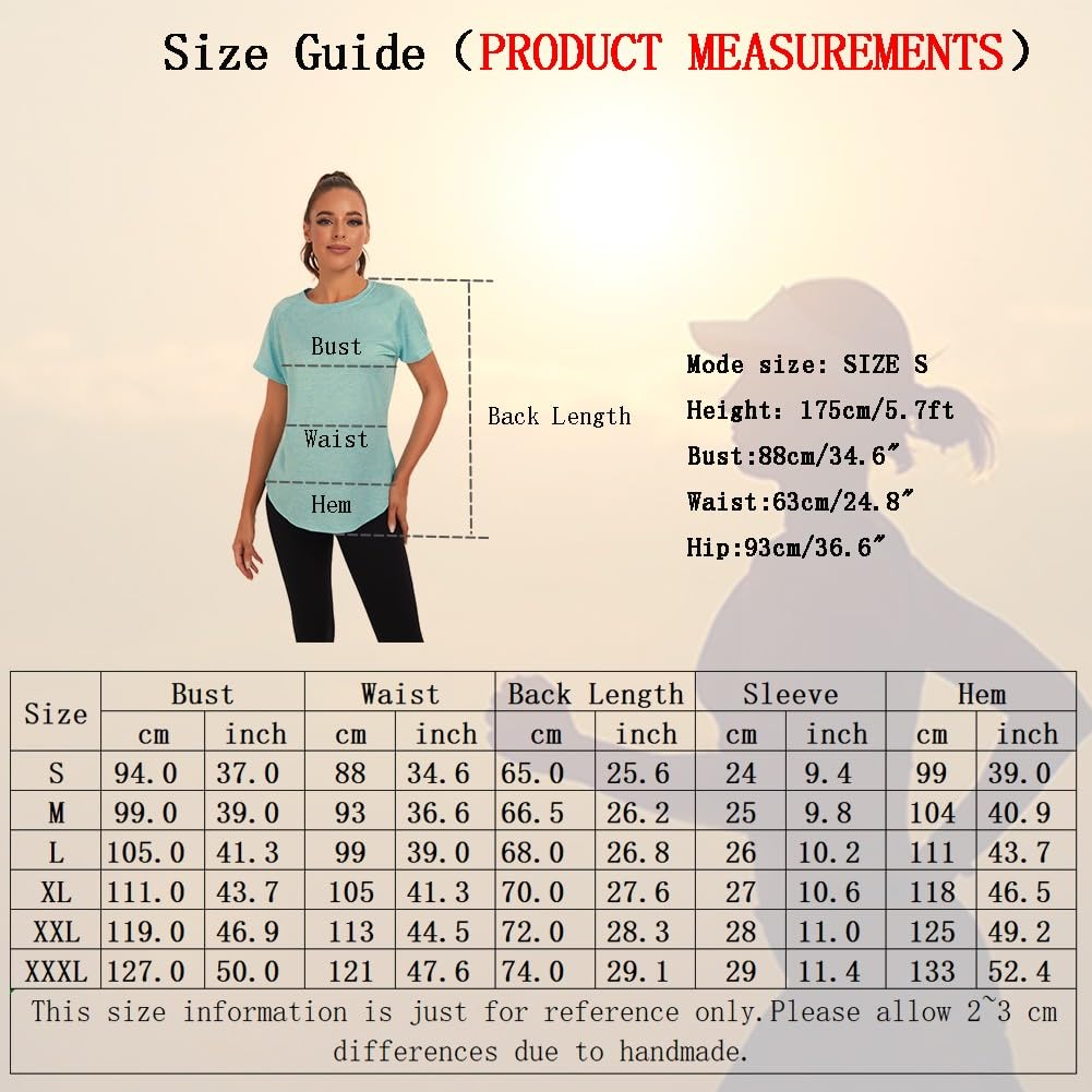 Jlowesun Women's Long Yoga Gym Tops, Sprots Running Exercise T-Shirt Short Sleeve Back Mesh Workout Loose Fit Summer Quick Dry Fitness Activewear Athletic Tee for Ladies