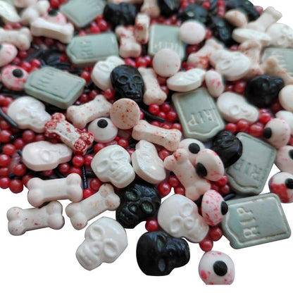 1 Bottle Candy Eyeballs Bloody Red Eyes Dog Bones Cake Cupcake Toppers Cookie Decorations Edible Dessert Sprinkles Mix for Halloween Cake Cupcakes Decoration