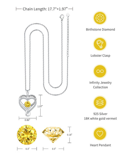 Jewelry for Women Wife Infinity Heart Birthstone I Love You Necklace S925 Anniversary Women Necklaces for Her Wife Birthday Gift Ideas, Birthday Present for Girlfriend Mom Daughter Sterling Silver