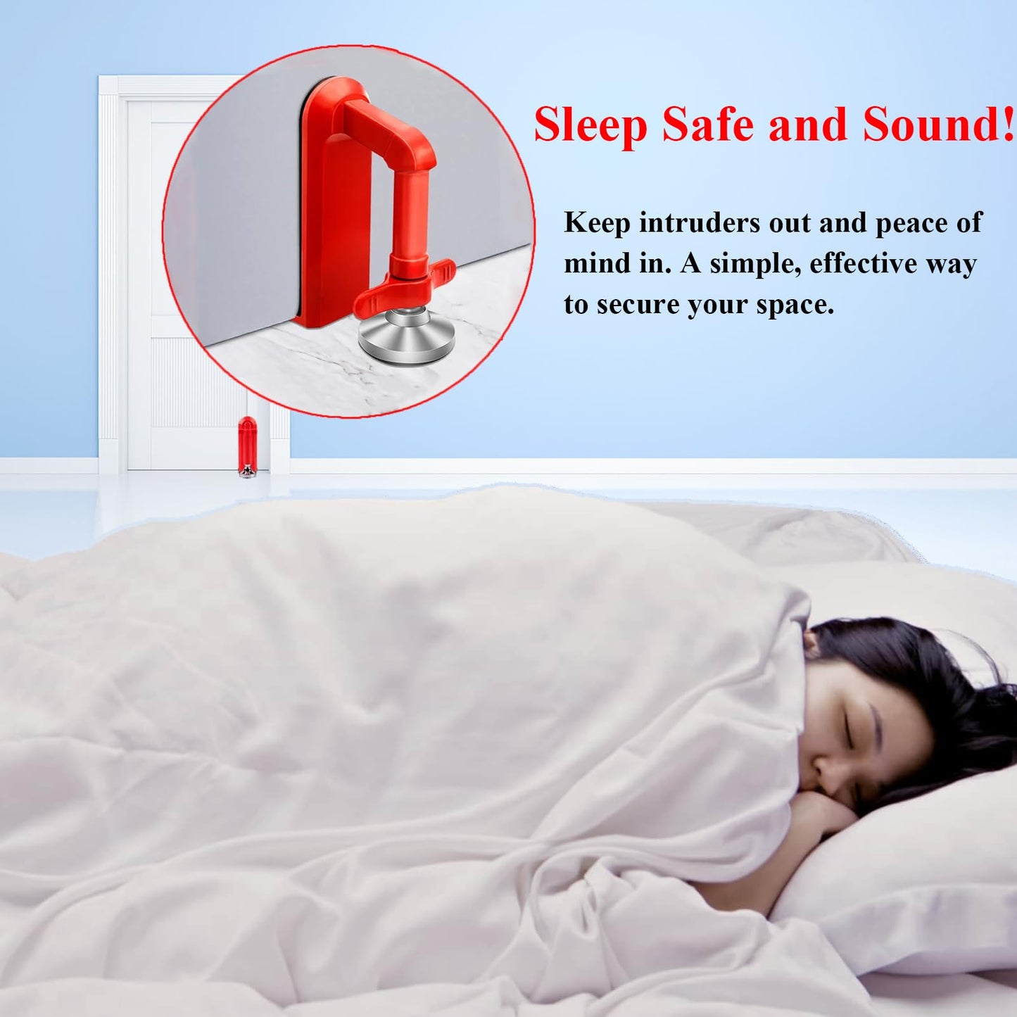 Door Stoppers Security - Portable Door Lock for Travel Anti Theft Door Blocker, Hotel Room Apartment Safety - No Drill Garage Door Brace Devices for Women, Children - Sleep with Peace of Mind