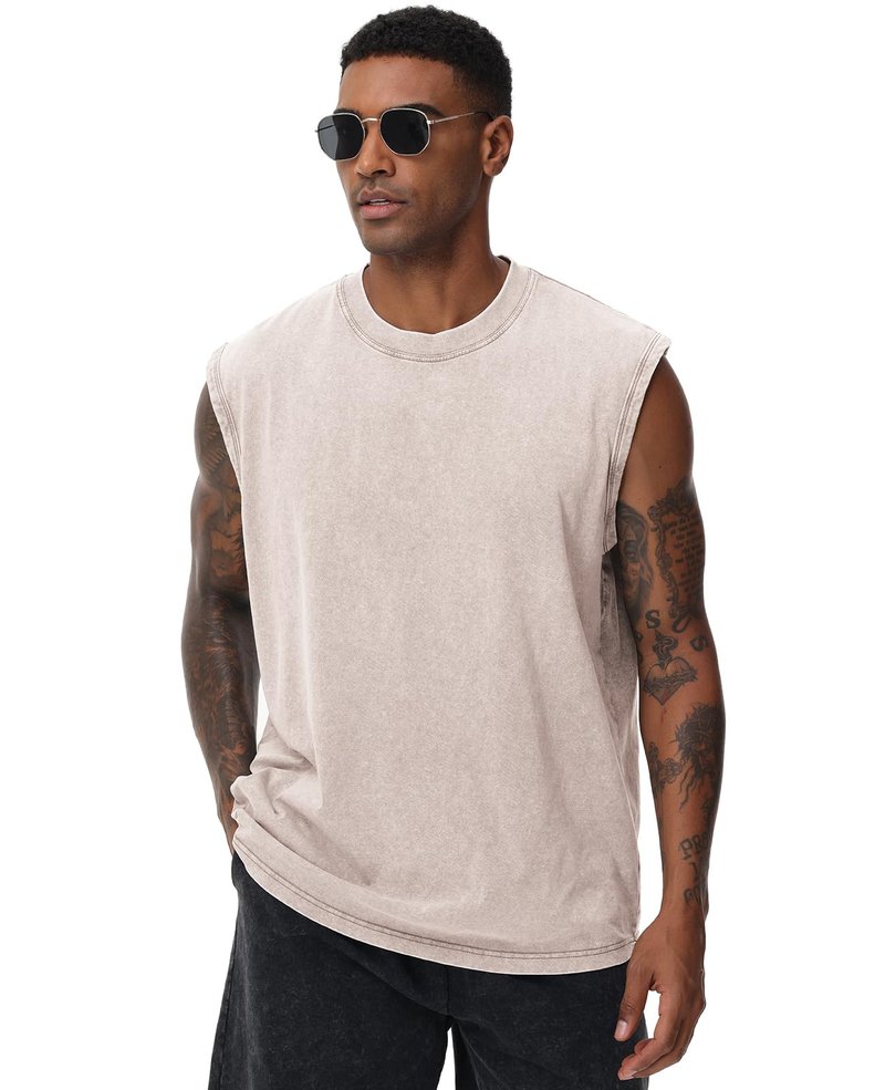 SnowElve 3 Pack Mens Workout Tank Tops Sleeveless Tee Shirts Men Muscle Shirt Gym Acid Wash T Shirts Running Beach Loose Fit Tee(ACCFBK,XL)