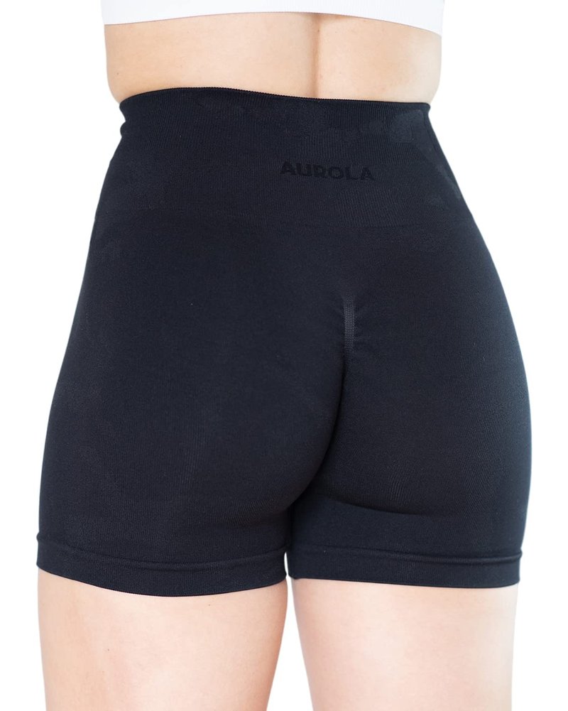 AUROLA CAMO Collection Workout Shorts for Women Subtle Logo Seamless Scrunch Gym Yoga Running Active Short,Camo-Black Ash,M
