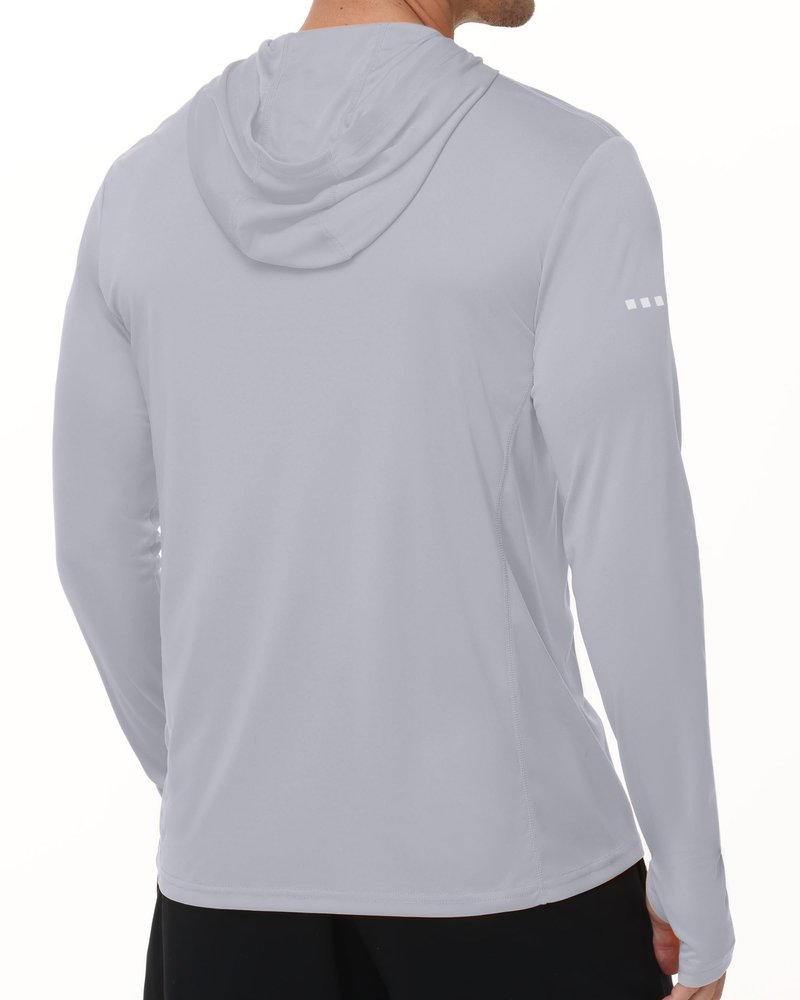 isnowood Mens UPF 50+ Sun Hoodie, Long Sleeve UV protection Fishing Shirts, Hooded Lightweight Hiking Running Swim Rash Guard Grey