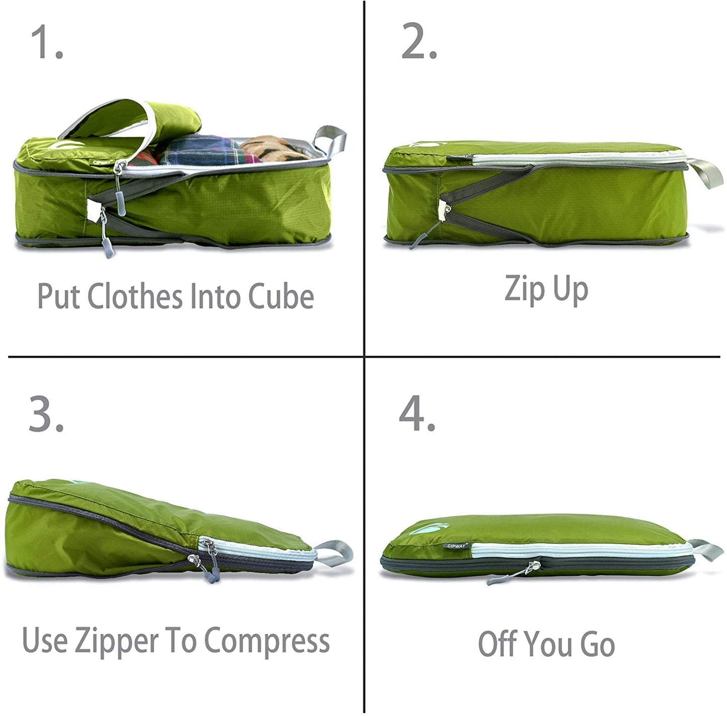 Cipway Compression Packing Cubes Set, Ultralight Expandable Travel Packing Organizers for Carry on Luggage (Green 3pcs)