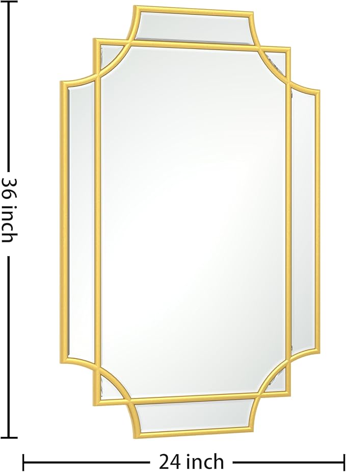 Bathroom Mirror for Wall Gold Farmhouse Wall Vanity Mirror for Over Sink Wood Framed Beveled Mirrors Deco（24 * 36IN/Gold）
