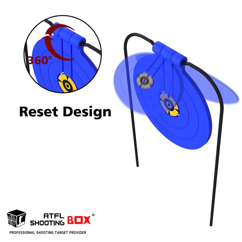 Atflbox Two in One Self-Healing Resetting Target, 8 Inch Gong High Caliber Spinner Target, Shooting Targets for Rifle, Pistol, Airgun, Handgun (Blue)
