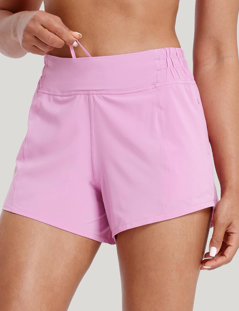 HeyNuts Agile Running Shorts for Women, High Waisted Athletic Shorts Lined Workout Shorts with Zipper Pocket 4" Dark Lavender M(8/10)