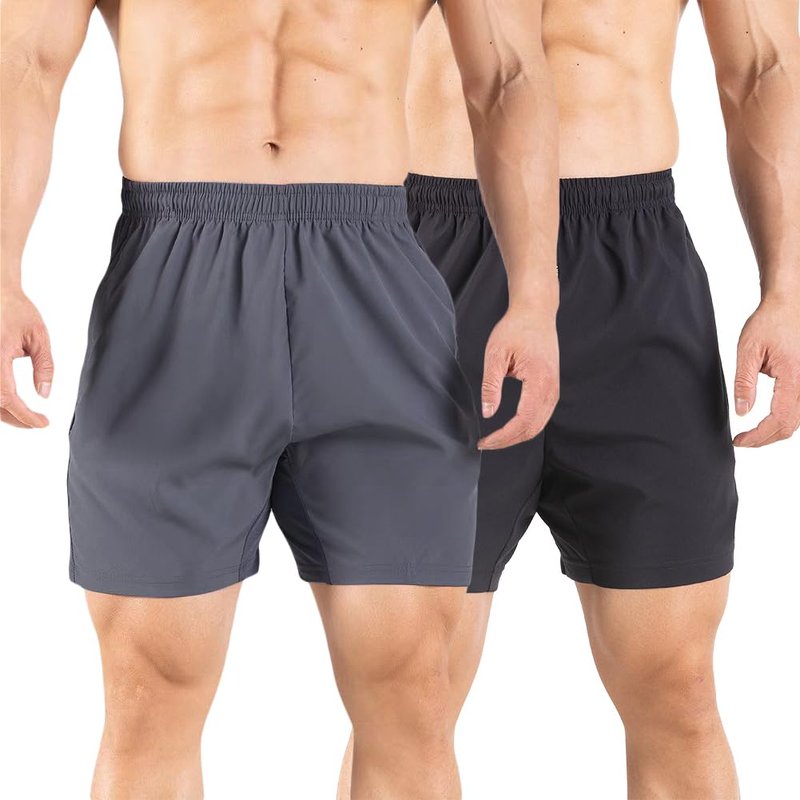 Gaglg Men's 5" Running Shorts 2 Pack Quick Dry Athletic Workout Gym Shorts with Zipper Pockets Black/Dark Grey,X-Large