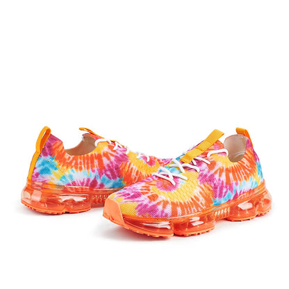 LUCKY STEP Women Air Cushion Fashion Sneakers Breathable Casual Comfortable Lightweight Walking Shoes (Orange Multi,10B(M) US)