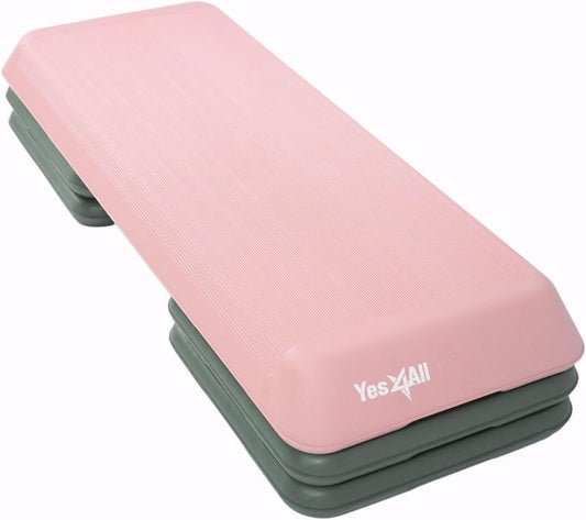 Yes4All Adjustable Workout Aerobic Exercise Step Platform Health Club Size with 4 Adjustable Risers Included and Greater Risers Options - Pink Grey