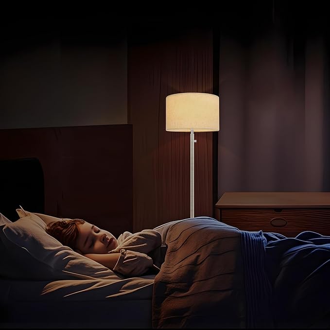 Floor Lamp for Bedroom,Dimmable Brushed Nickel Floor Lamp,Modern Standing Lamp with Marble Base,Tall Standing Lamp for Bedroom, Reading,Office & Kids' Room,LED Bulb Included