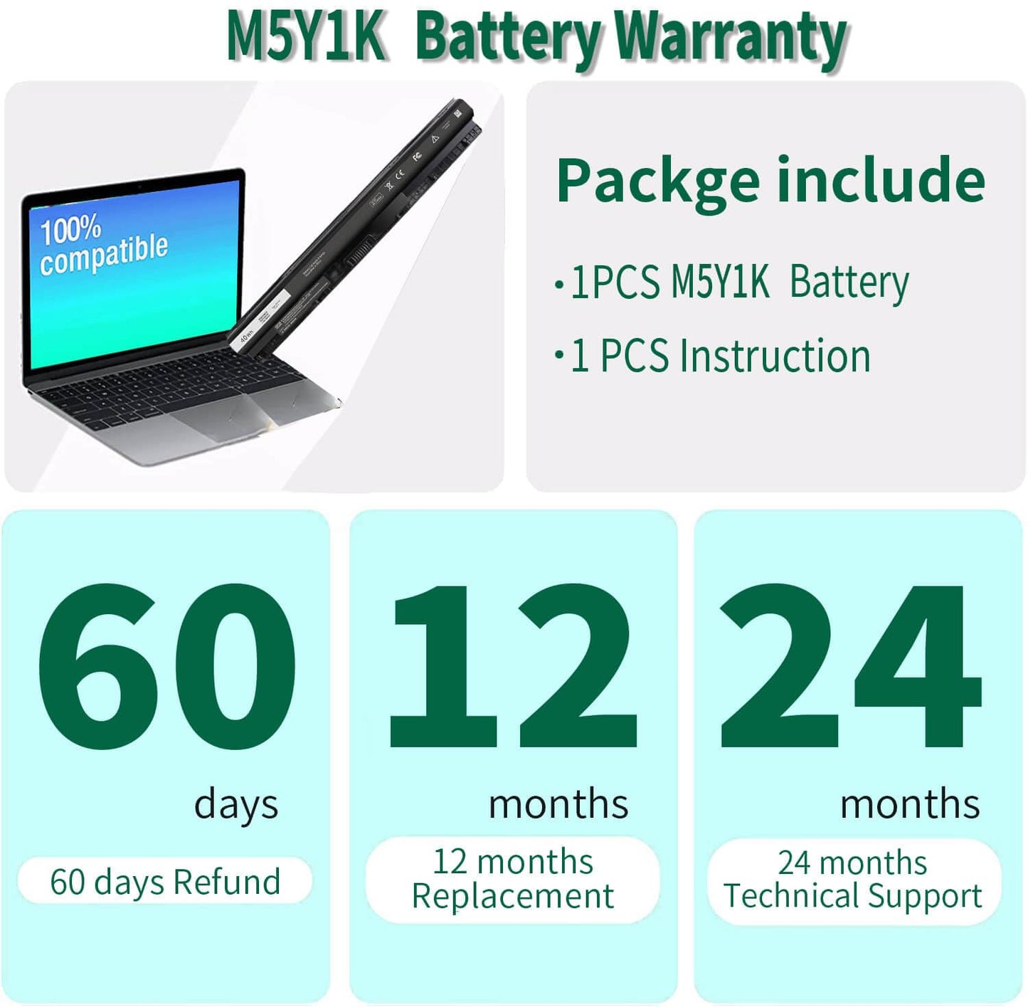 40WH M5Y1K 14.8V Battery for Dell Inspiron 14 15 17 5000 3000 Series 5559 5558 3551 3451 3558 i3558 3567 5755 5756 5458 5759 5758 5759 GXVJ3 453-BBBQ WKRJ2 VN3N0 HD4J0 991XP P63F P47F P51F P52F P64G