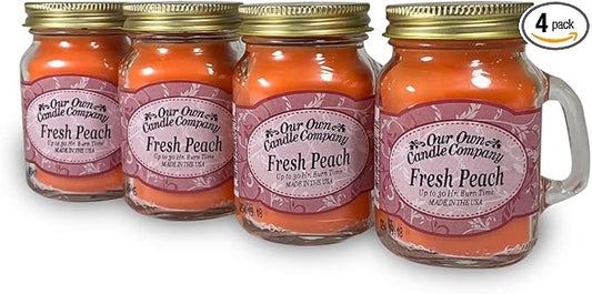 Fresh Peach Scented Mini Mason Jar Candle by Our Own Candle Company, 3.5 Ounce (4 Pack)
