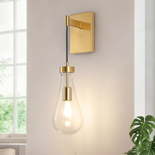 BELS 17inch Gold Wall Sconce, Modern Raindrop Shade Wall Light, 3000K Warm Light, E26, Hardwire Wall Light Fixtures for Living Room, Bedroom, Dining Room, 1 Pack(Bulb Included)