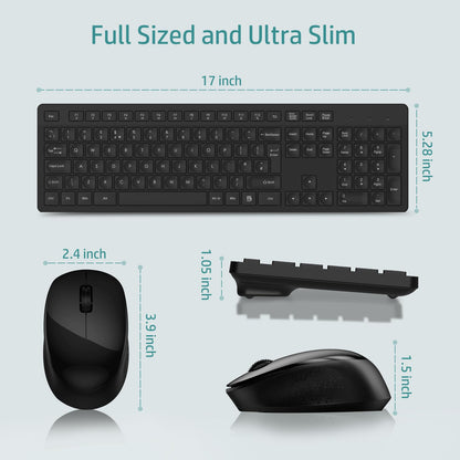 LeadsaiL Wireless Keyboard and Mouse Set, 2.4GHz USB Computer Keyboards and Mouse Combo, Full Size UK QWERTY Layout, Ergonomic Design with 12 Multimedia Shortcuts for HP/Lenovo Laptop and Mac - Black