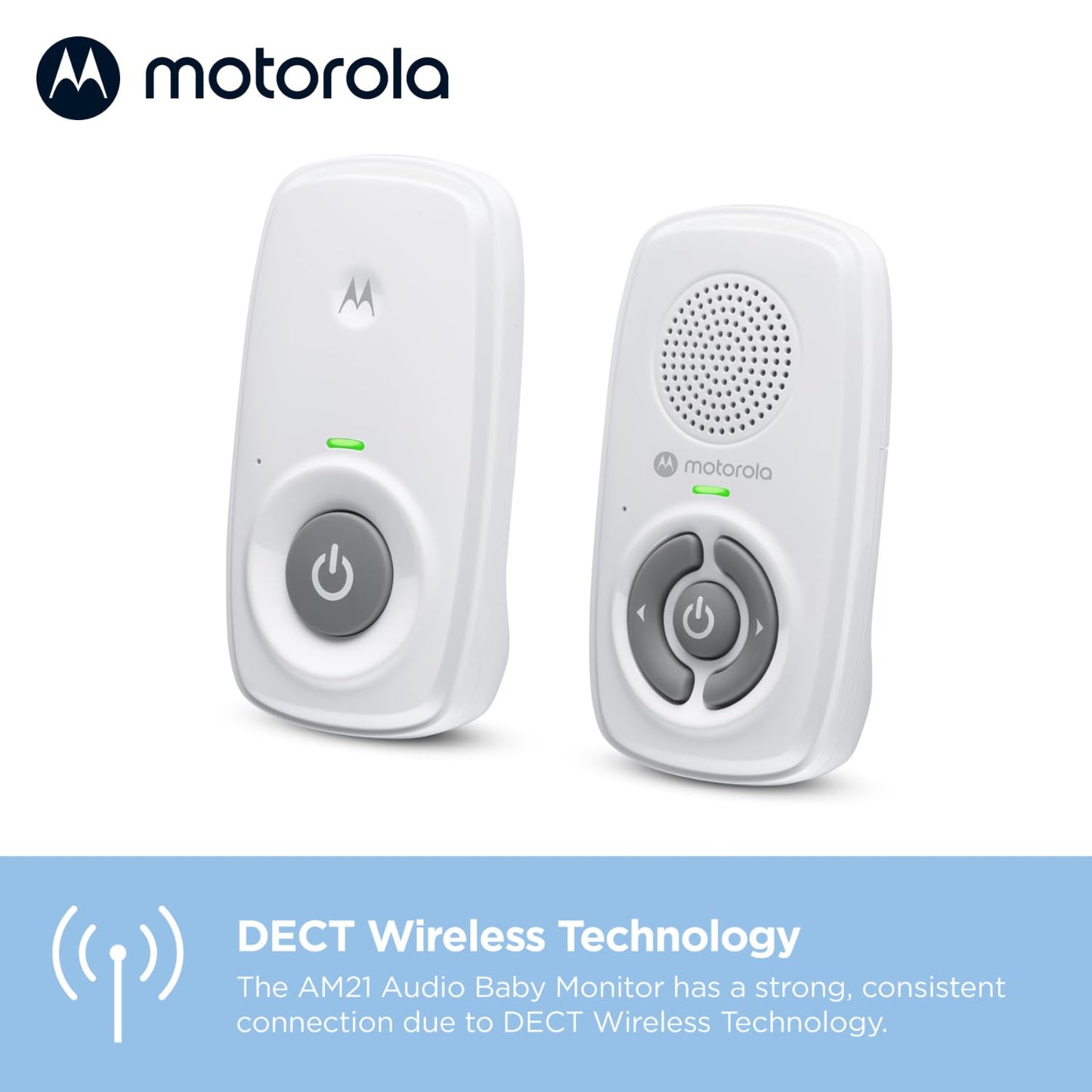 Motorola Nursery AM21/MBP21 Audio Baby Monitor - Digital Baby Monitor with DECT Technology for Audio Monitoring - 300 Meter Range - High Sensitivity Microphone - White