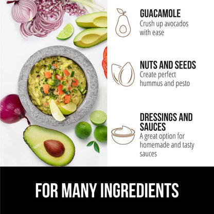 GORILLA GRIP Heavy Duty Mortar and Pestle Set with Slip Resistant Base, 100% Granite Stone Molcajete Guacamole Bowl, Grind Seeds Spices, Crush Garlic, Kitchen Muddler for Fresh Herbs, 1.5 Cup, Gray