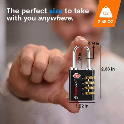 Forge Dual-Opening: Key or Combination Access Lock, TSA Approved Locks for Luggage, Pelican case, Travel, Gym, School, Stainless Steel Shackle. (Black 2 Pk)