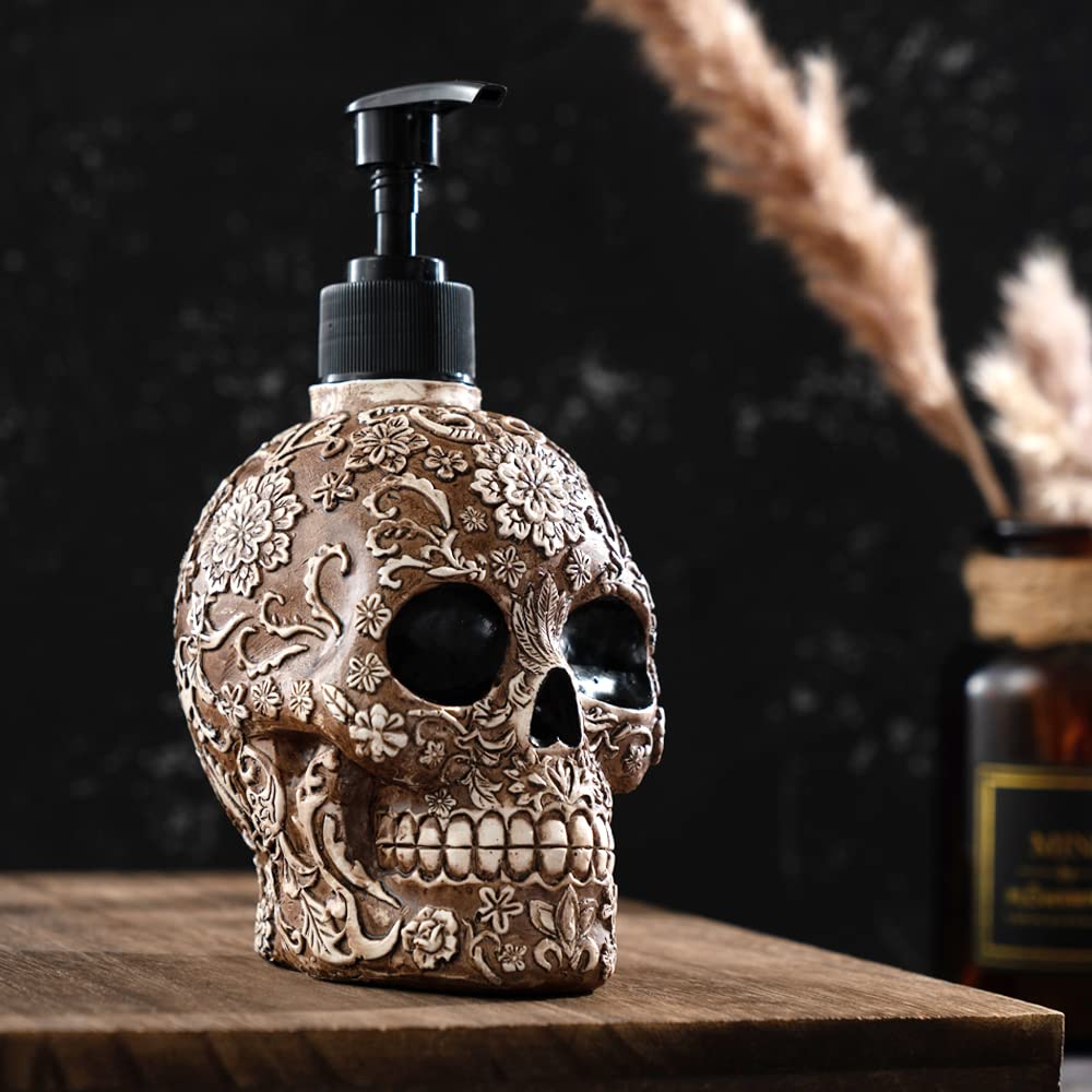 Skull Soap Dispenser with Rust Proof Pump, Refillable Liquid Hand Lotion Bottle for Bathroom, Bedroom and Kitchen（New Upgrade Pump）.
