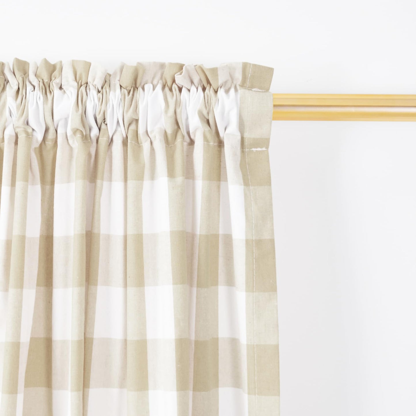 Buffalo Check Curtains 52 inch wide x 108 inch Long Farmhouse Living Room Divider Bedroom Gingham Plaid Window Curtain Sliding Glass Door Drapes 2 Panels Rod Pocket Window Treatment Set Beige & White