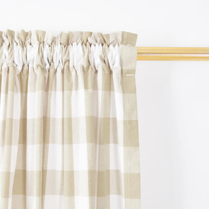 Buffalo Check Curtains 52 inch wide x 108 inch Long Farmhouse Living Room Divider Bedroom Gingham Plaid Window Curtain Sliding Glass Door Drapes 2 Panels Rod Pocket Window Treatment Set Beige & White