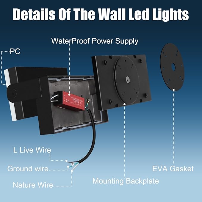 40W LED Outdoor Wall Light, 5000K Daylight Waterproof Floodlights, 360 ° Adjustable Wallpack Lighting Modern Security Commercial Exterior Wall Mount Fixture for Yard Hardwired Super Bright