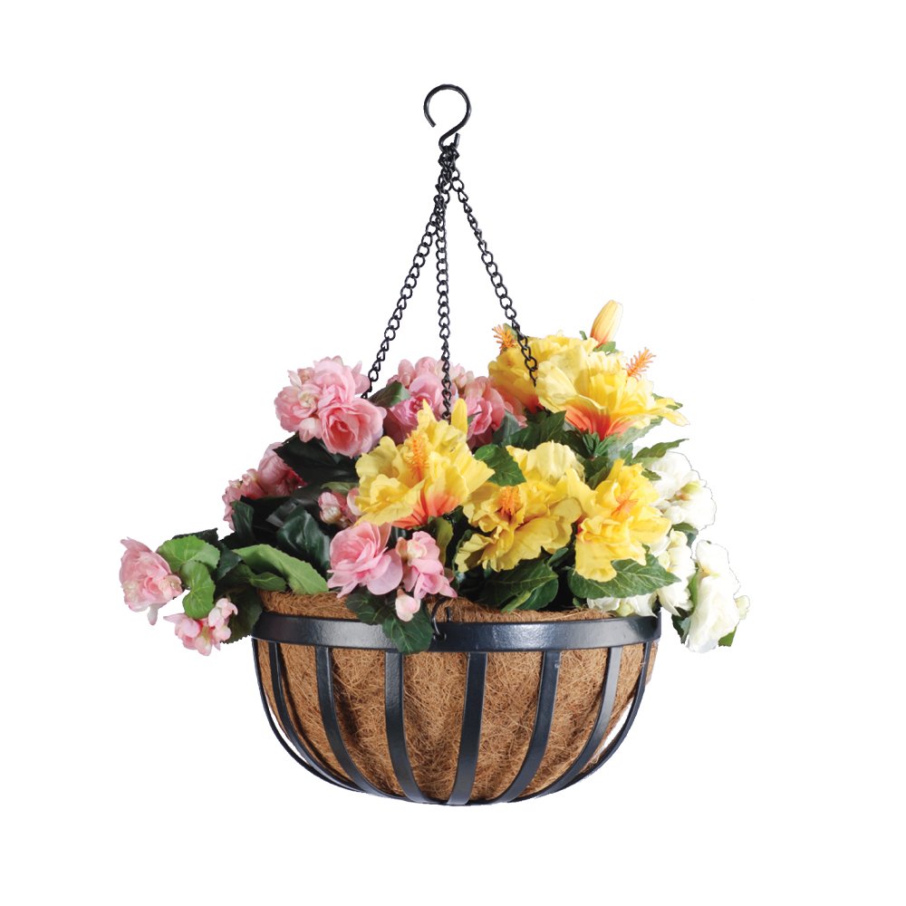 Arcadia Garden Products Round Planter, 16-Inch 1592 Solstice Series Coconut Hanging Basket, Black