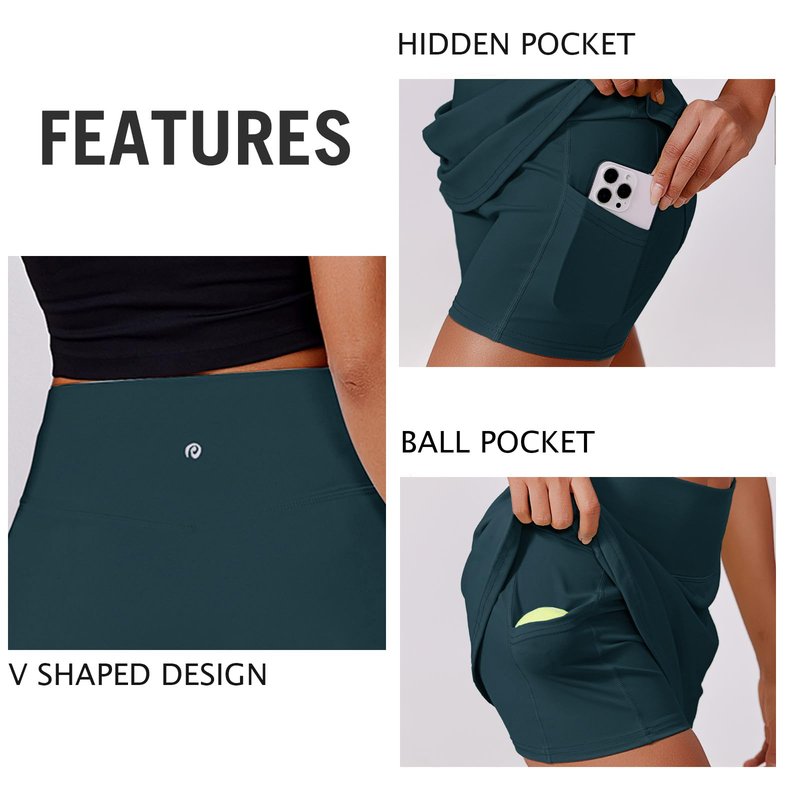 PINSPARK Women Tennis Skirts High Waisted Athletic Skorts Quick Dry Golf Skirt Lightweight Workout Skort with Pockets Shorts, Moss Teal XL