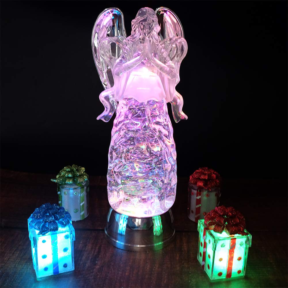 Wondise Color Changing Angel Lighted Snow Globe Water Lamp with 6 Hour Timer, 11 Inches LED Angel Lights Battery Operated Swirling Glitter Christmas Home Decor(Angel Praying Figurine)