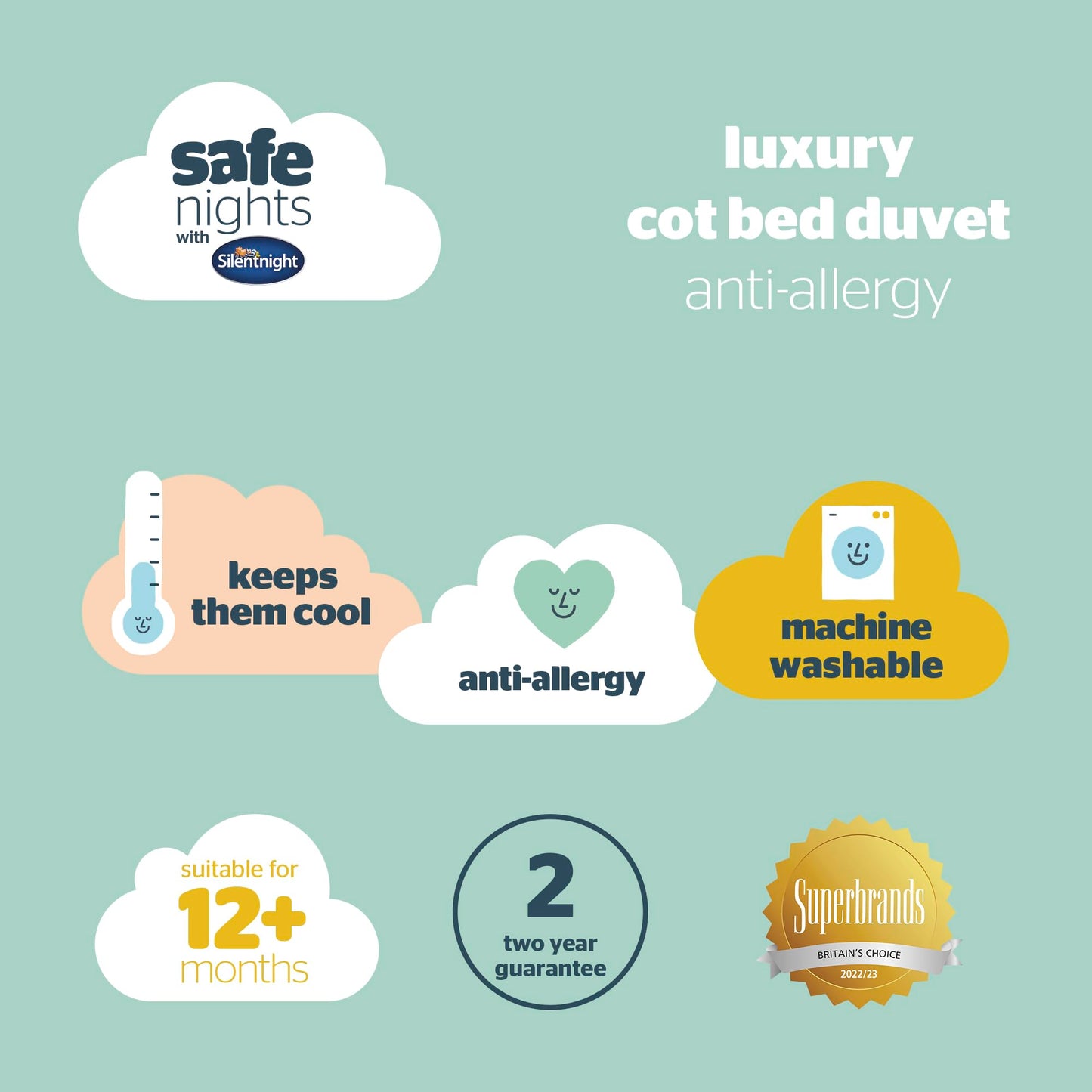 Silentnight Safe Nights Luxury Cot Bed Duvet and Pillow Bed Set – Anti Allergy 4 Tog Junior Quilt and Breathable Toddler Pillow for Children, Kids, Toddlers – Hypoallergenic and Machine Washable