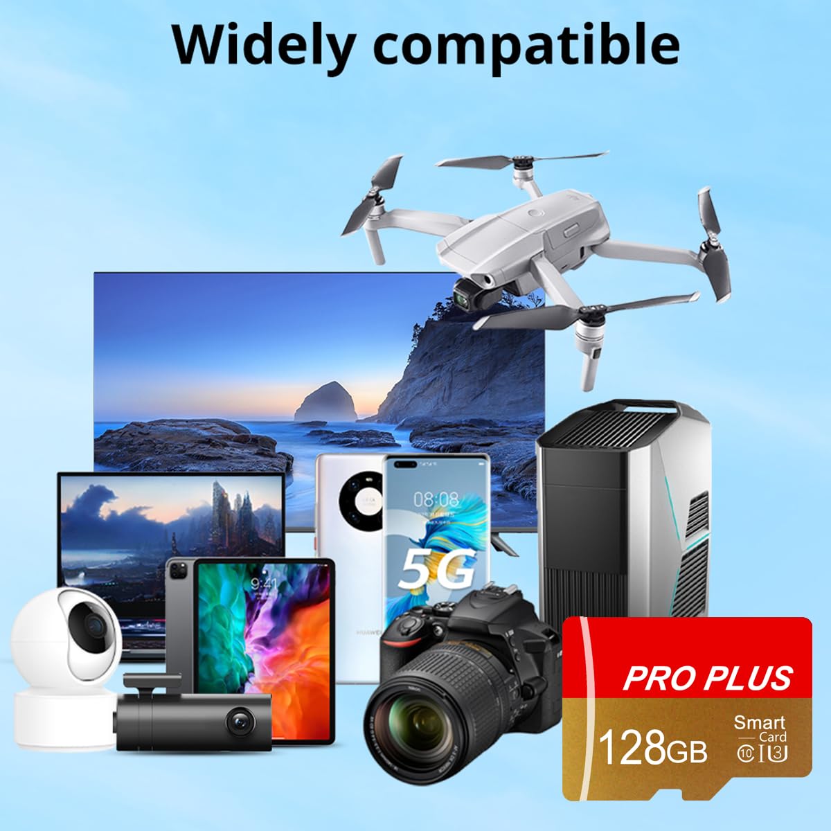 2 Pack TF Card 128GB with Adapter, High Speed Memory Card, UHS-I C10 A1 Memory TF Card for Tablet/Mobile Phone/Camera/Car Audio/Game Console (TF162 Red Gold 128GB)