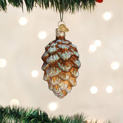 Old World Christmas Woodland Cone Glass Blown Ornament for Christmas Tree, Handcrafted Holiday Decoration, Nature Collection