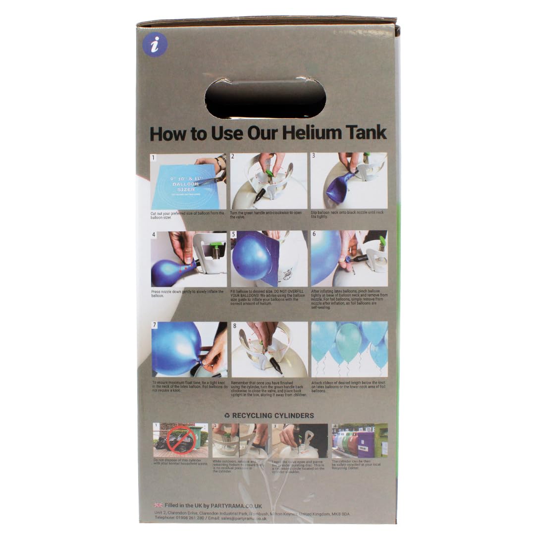 Disposable Helium Gas Canister - Fills 30 x 9 Inch Latex Balloons or 14 Foil Balloons - Helium Balloon Gas UK Filled Cylinder