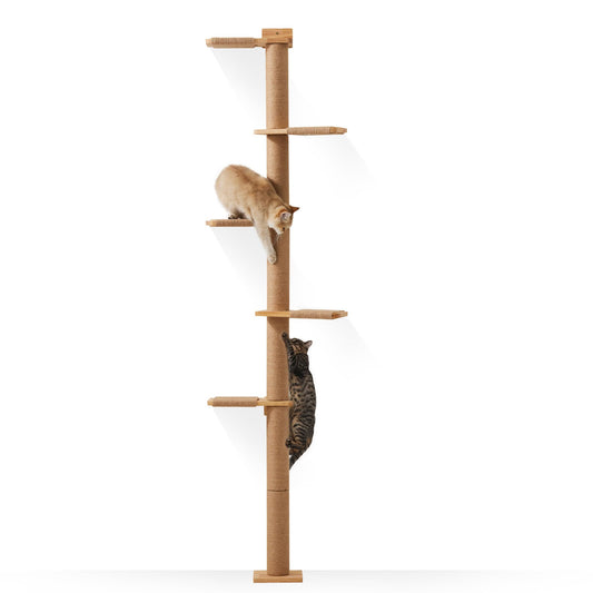 FUKUMARU Tall Cat Tree, 5 Tier Floor to Ceiling Cats Tower, Wall-Mounted Kitten Scratching Post, Wild Simulation Kittens Wall Shelves, Suitable for Climb, Scratch, Lookout and Play