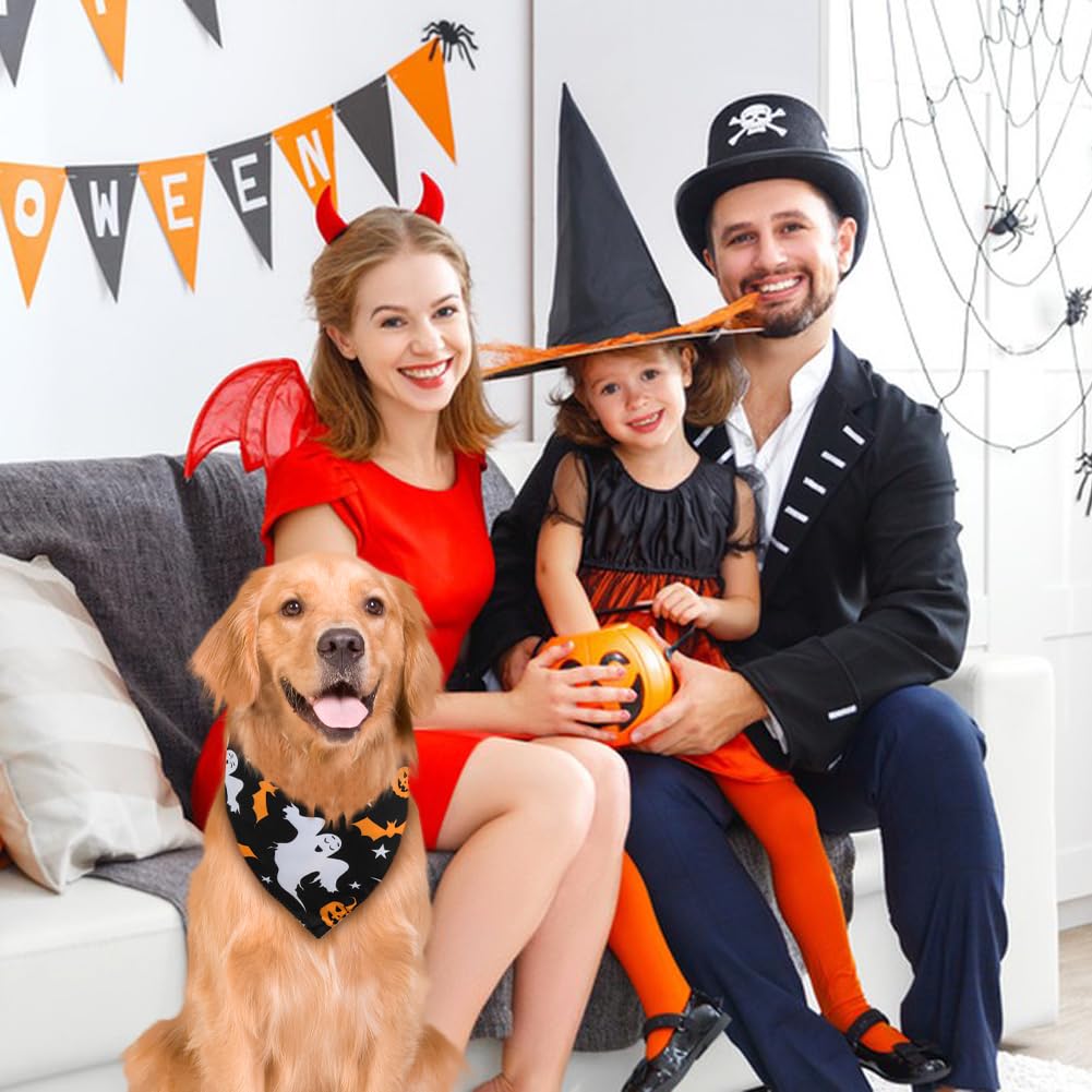 Vivifying 2 Pack Halloween Dog Bandanas, Spooky and Pumpkins Halloween Accessories for Pets, Dog Scarf Costume for Trick-or-Treating, Photo Prop, and Party Decor (Large, Orange & Black)